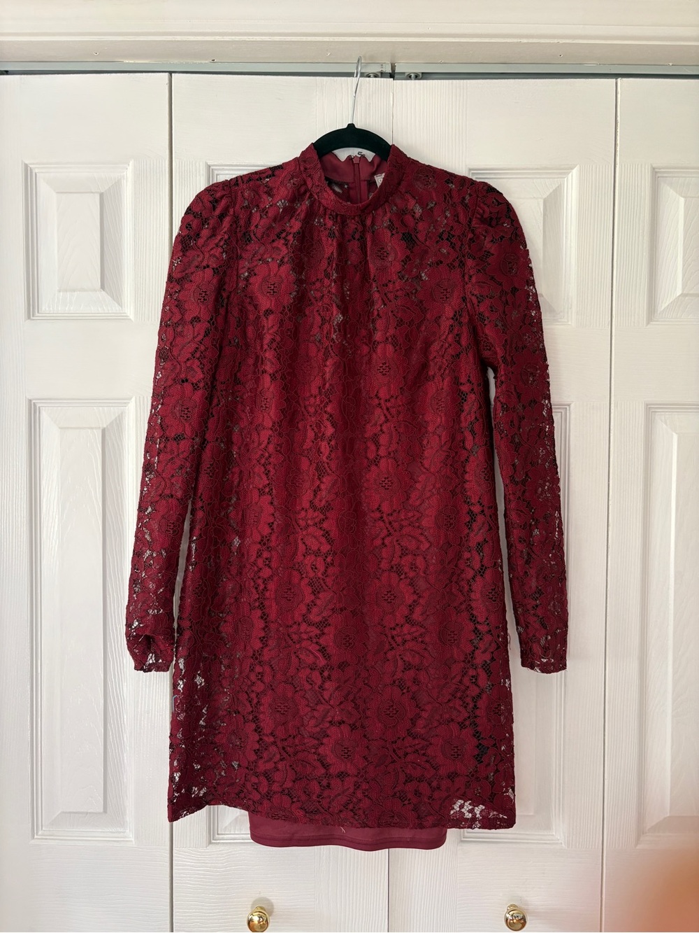 ASOS Wine Lace Long-Sleeve Shift Dress